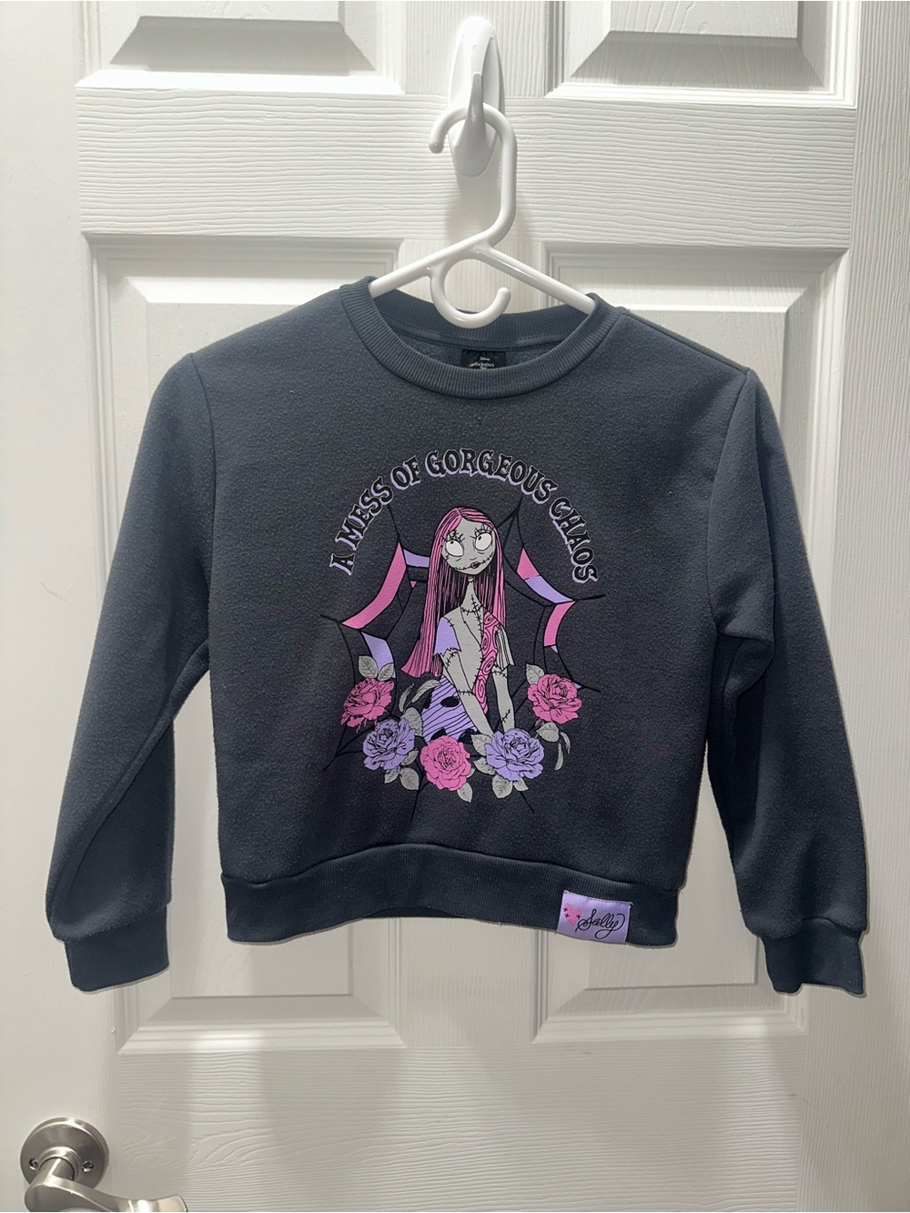 Disney The Nightmare Before Christmas Gray Crewneck Sweater with Pink Accent